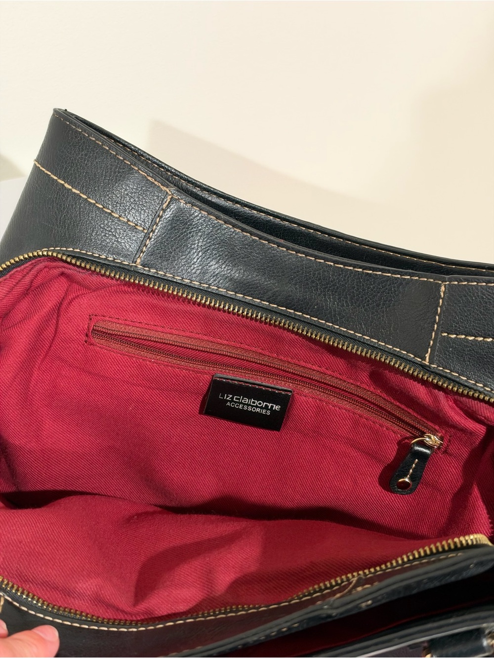 Liz Claiborne Y2K Black Leather Shoulder Bag - Picture 5 of 5